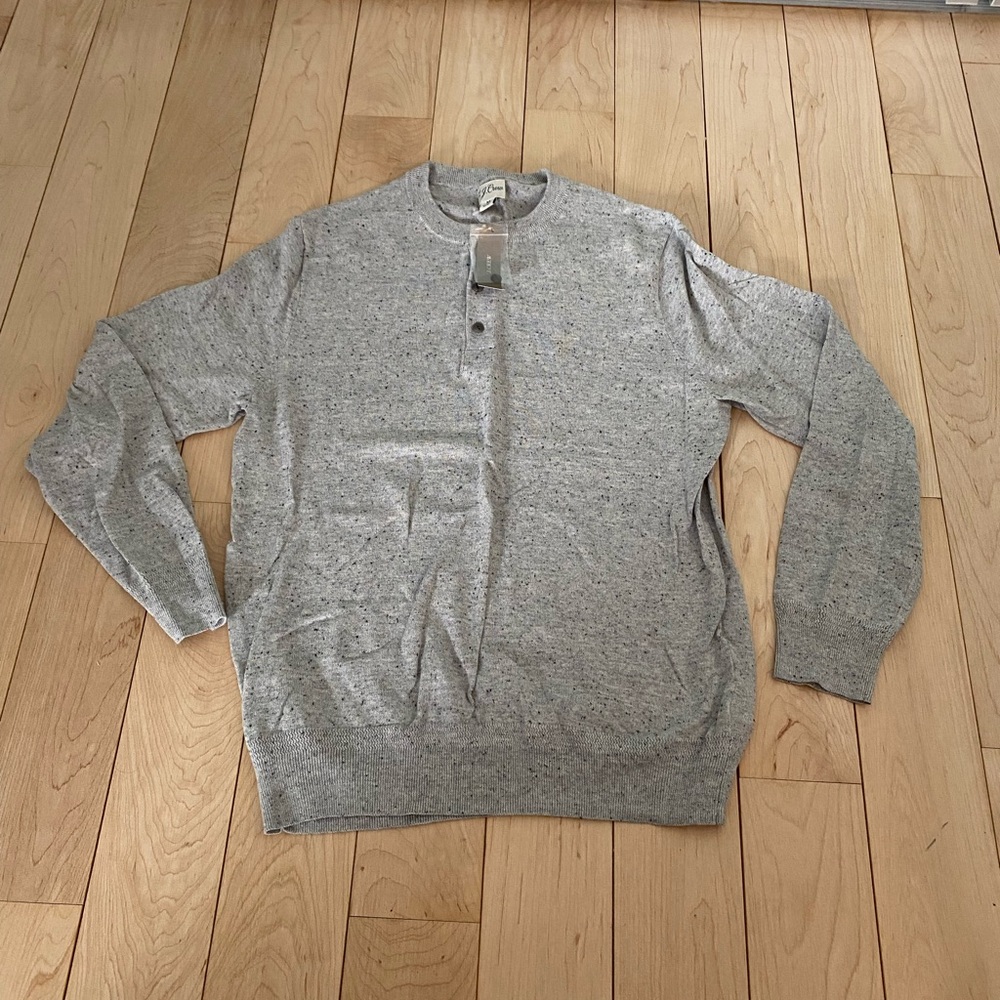 J CREW Sweater Men M Gray Cotton Silk Donegal Flecked Henley Pullover AZ956
